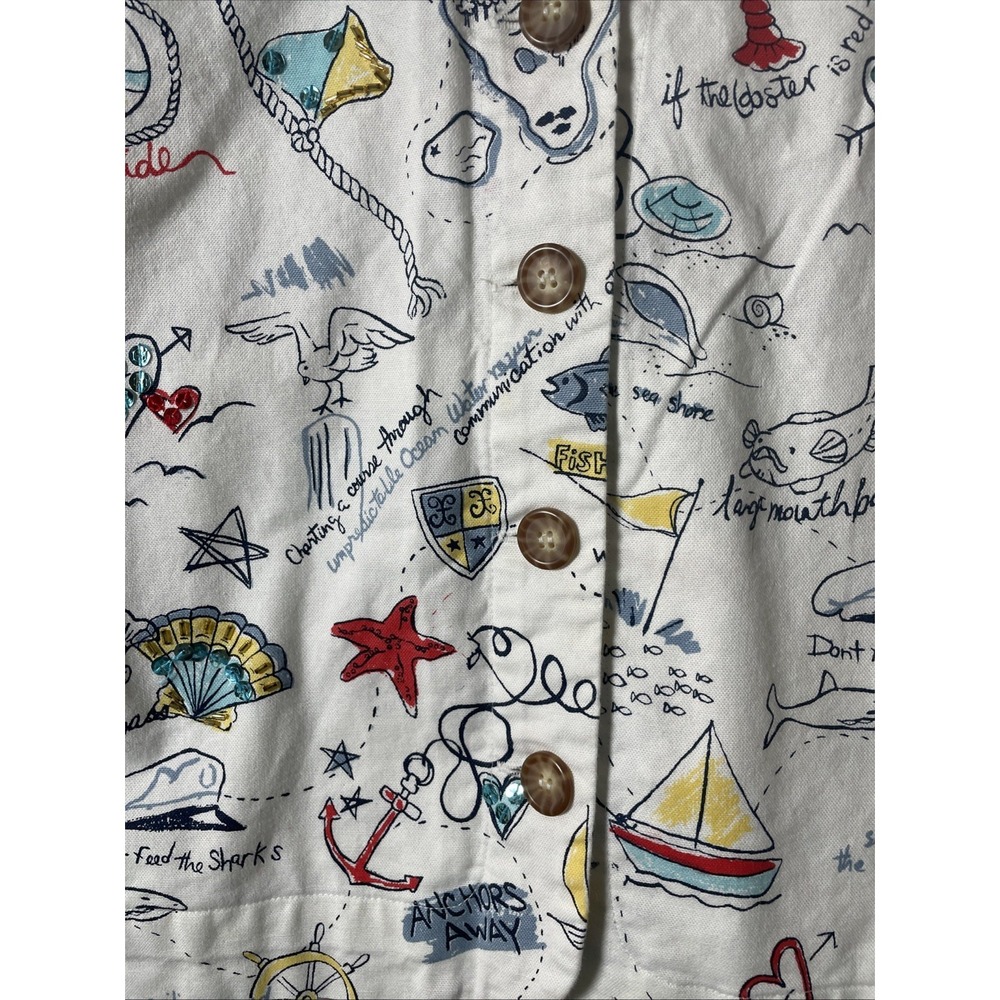 Vintage GRAFF Cropped Embellished Jacket Nautical Coastal Doodle Print Women's S - Picture 3 of 15